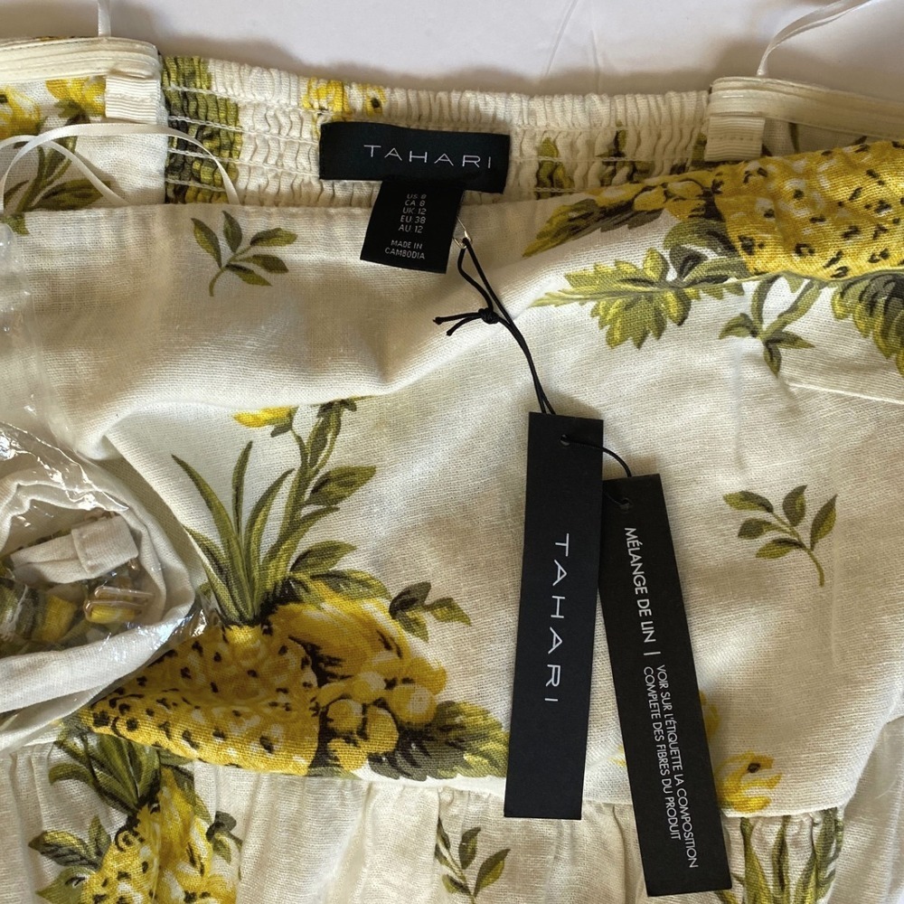TAHARI Pineapple Linen Blend Pineapple Strapless Midi Dress 8 NWT - Picture 12 of 14